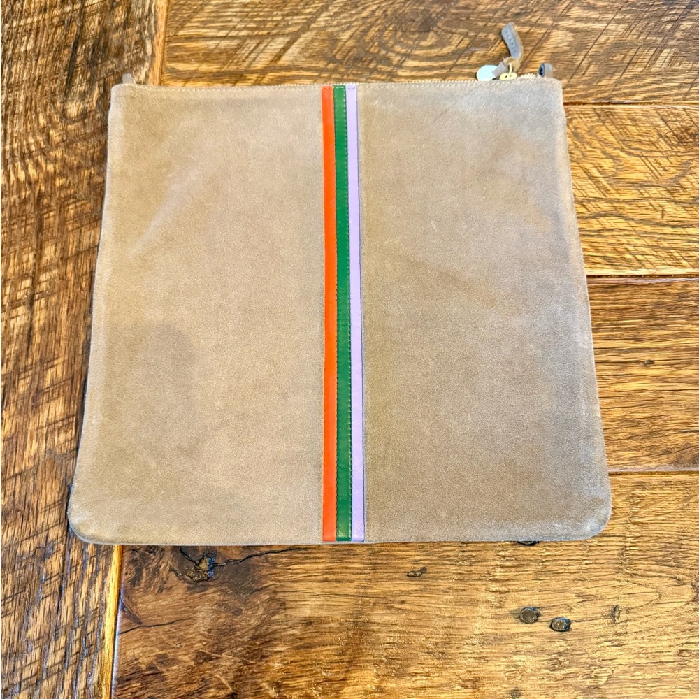 Rare Grey Suede Foldable Clutch with Tabs with Pretty Stripes from Clare V